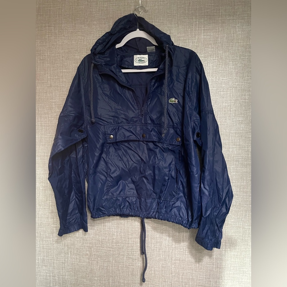 Vintage Lacoste Navy Blue Hooded Pullover Windbreaker